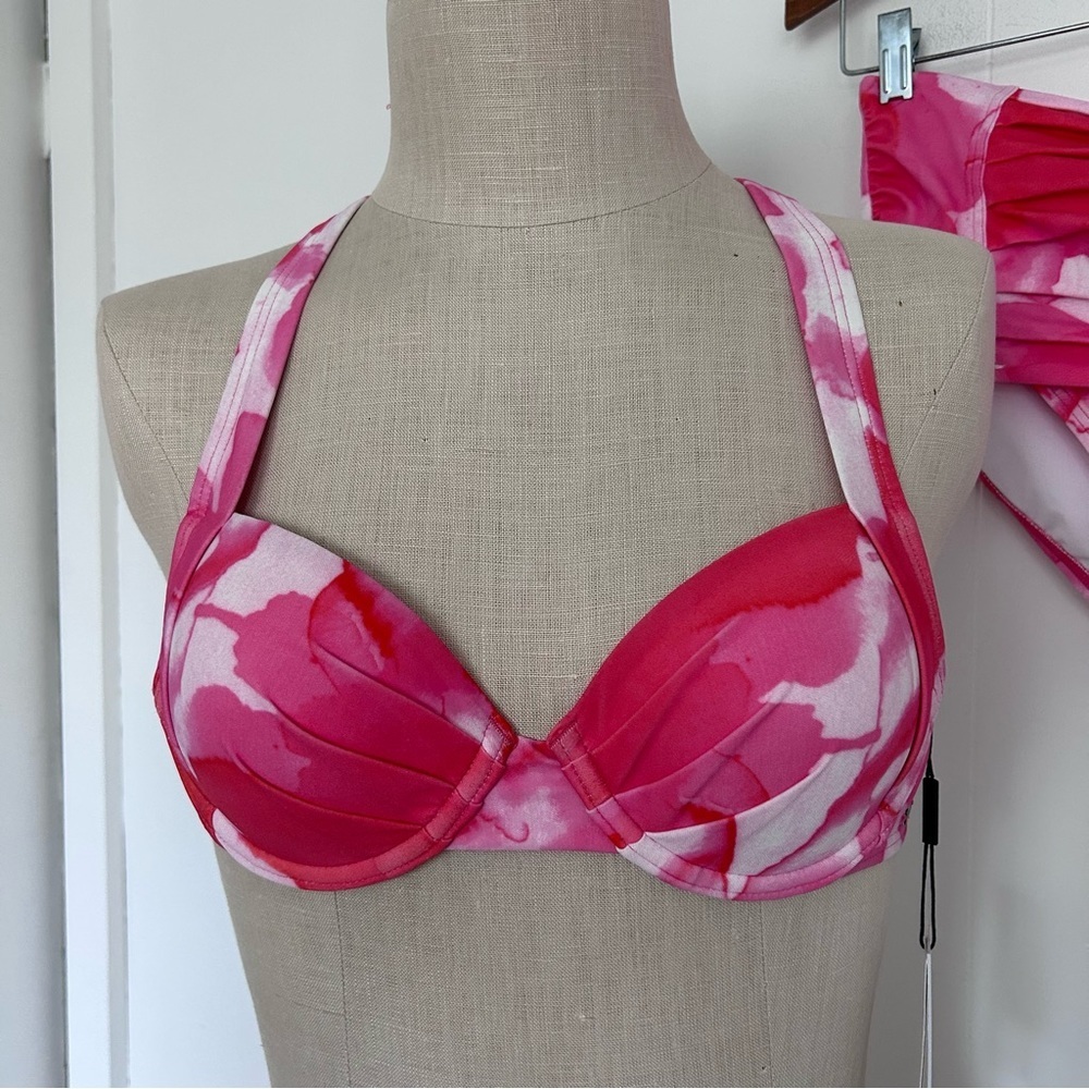 Calvin Klein Pleated Floral Underwire Bikini Top and High Waisted Bottom XS NWT - Picture 7 of 9